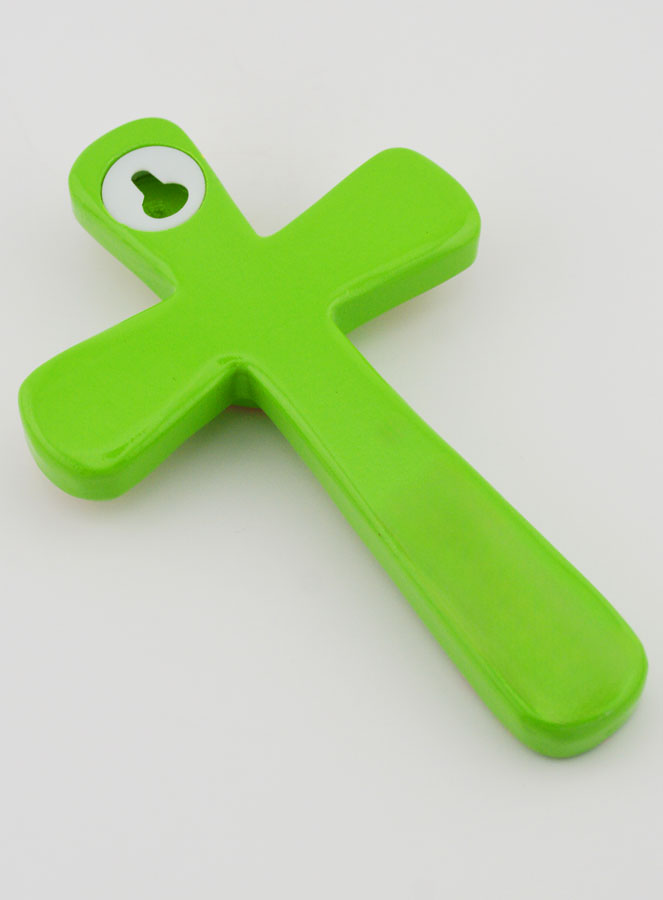 Croix en Bois - Verte - Coeur Rose (pic 4)
