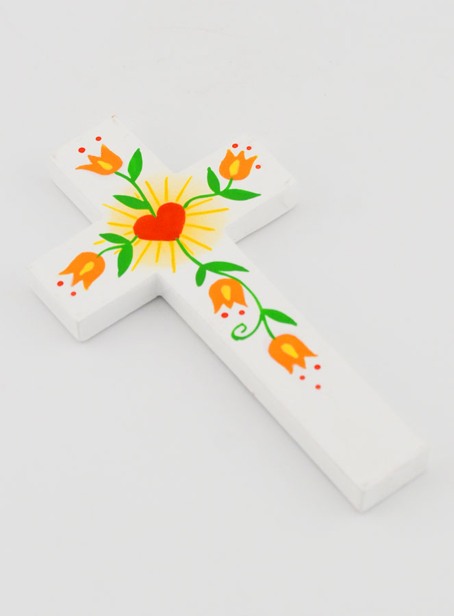 Croix en Bois - Coeur d'Amour & Fleurs Oranges (pic 3)