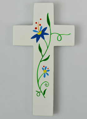 Croix en Bois - Fleurs Bleues (pic 1)