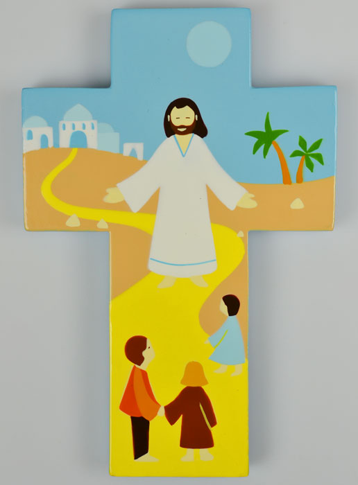 Croix en Bois - Jésus-Christ et les Enfants (pic 2)