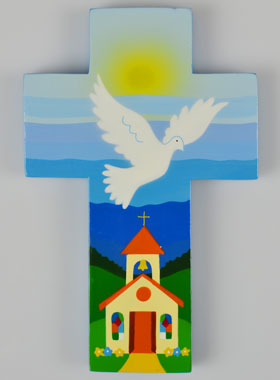 Croix en Bois Esprit Saint et Église - Bleue (pic 1)
