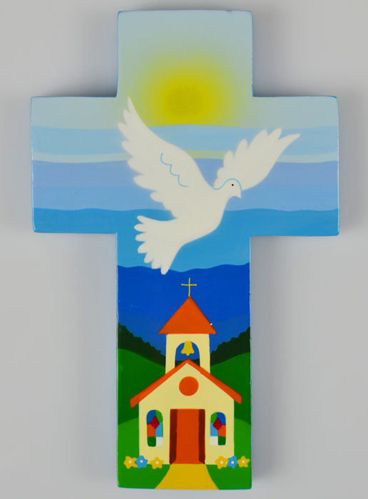 Croix en Bois Esprit Saint et Église - Bleue (pic 2)