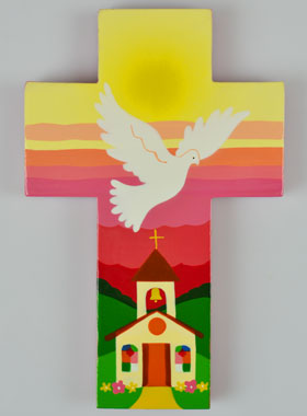Croix en Bois Esprit Saint et Église - Rose (pic 1)