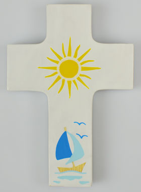 Croix Enfant en Bois - Jésus Mon Guide - Blanc (pic 1)