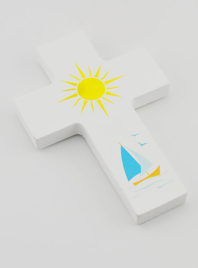 Croix en Bois Blanc - Jésus Mon Guide (pic 3)