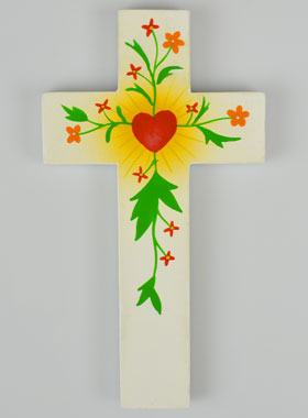 Croix Enfant en Bois - Coeur d'Amour & Fleurs (pic 1)