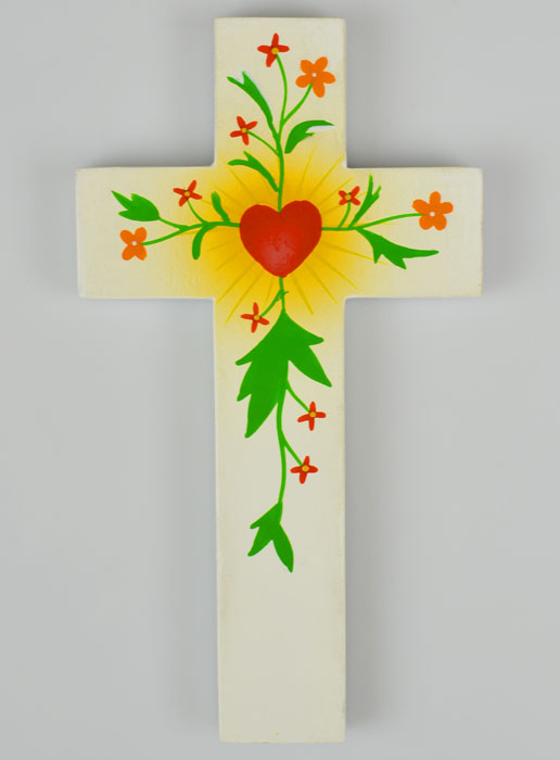 Croix Enfant en Bois - Coeur d'Amour & Fleurs (pic 2)