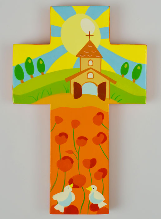 Croix Enfant en Bois - Église & Champ de Coquelicots (pic 2)