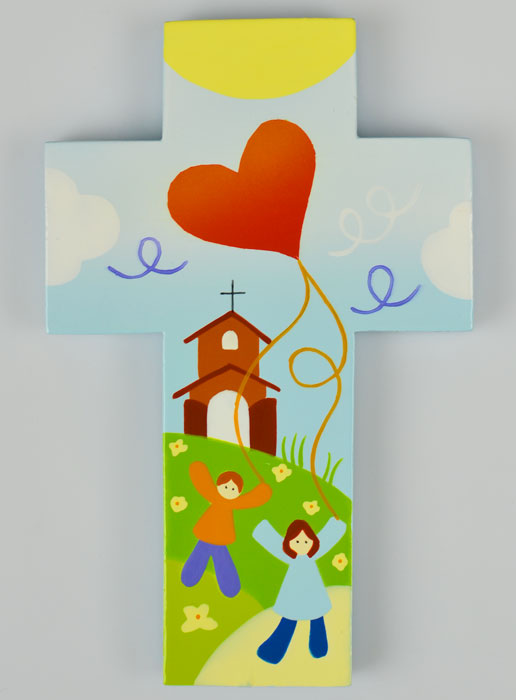 Croix Enfant en Bois - Église & Cerf-Volant Coeur (pic 2)