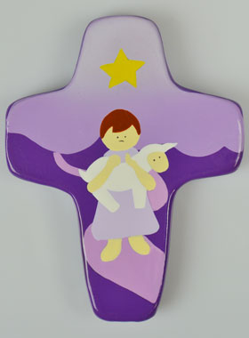 Croix Enfant en Bois - Adoration des Bergers Violette (pic 1)