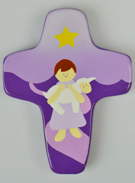 Croix Enfant en Bois - Adoration des Bergers Violette (pic 2)