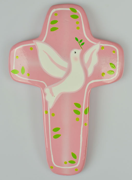 Croix Enfant en Bois - Esprit Saint - Rose (pic 2)