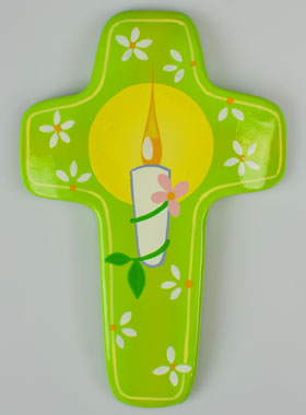 Croix Enfant en Bois - Bougie de l'Espérance - Verte (pic 1)