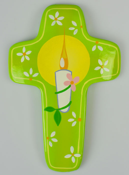 Croix Enfant en Bois - Bougie de l'Espérance - Verte (pic 2)