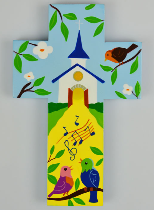 Croix Enfant en Bois - Église & Oiseaux (pic 2)