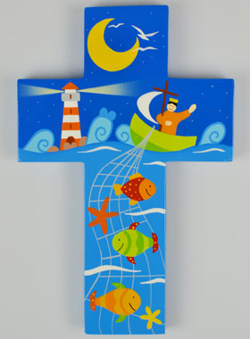 Grande Croix Enfant en Bois - Pêche Miraculeuse (pic 1)