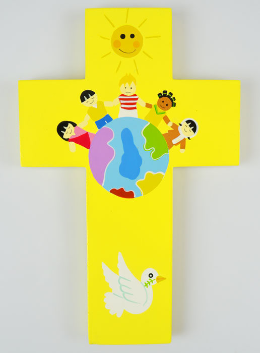 Grande Croix Enfant en Bois - Enfant du Monde Jaune (pic 2)