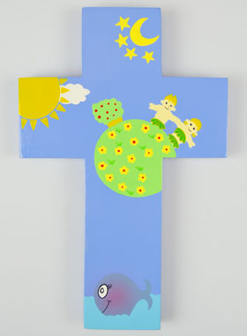 Grande Croix Enfant en Bois - Adam et Ève (pic 1)