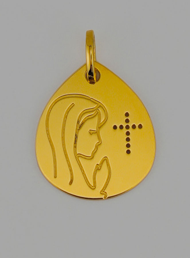 Médaille Sainte Vierge au Voile et Croix en Or (pic 1)