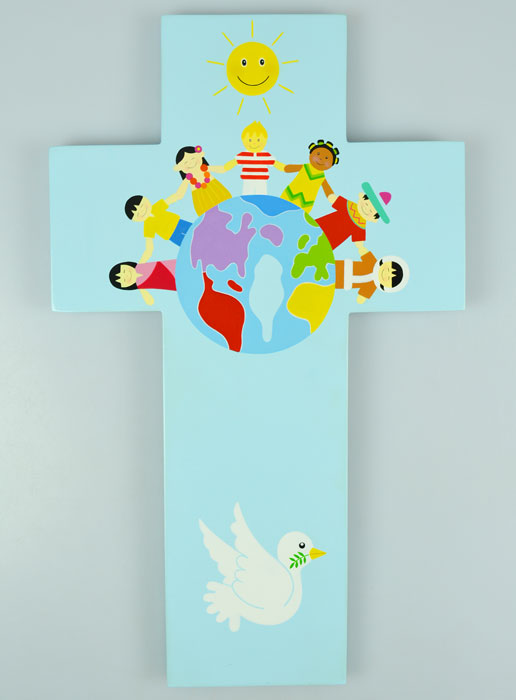 Grande Croix en Bois - Enfant du Monde Bleu 35 cm (pic 2)