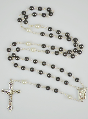 Chapelet de Lourdes en Perles Noires et Blanches - Médaille Eau de Lourdes (pic 1)