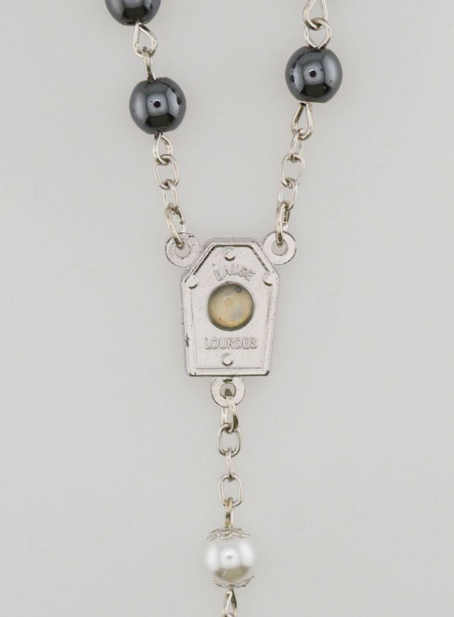 Chapelet de Lourdes en Perles Noires et Blanches - Médaille Eau de Lourdes (pic 4)