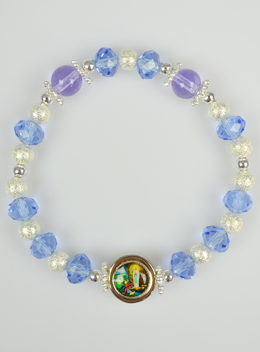 Bracelet Religieux Perles de Verre Bleue - Médaille de Lourdes (pic 2)