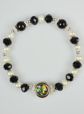 Bracelet Religieux Perles de Verre Noir - Médaille de Lourdes (pic 1)