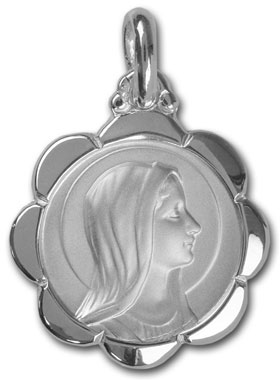 Médaille Fleur Profil Ste Vierge Marie - Argent 925/1000 (pic 1)