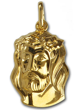 Médaille Pépite Tête du Christ Couronné 25mm - Plaqué Or (pic 1)