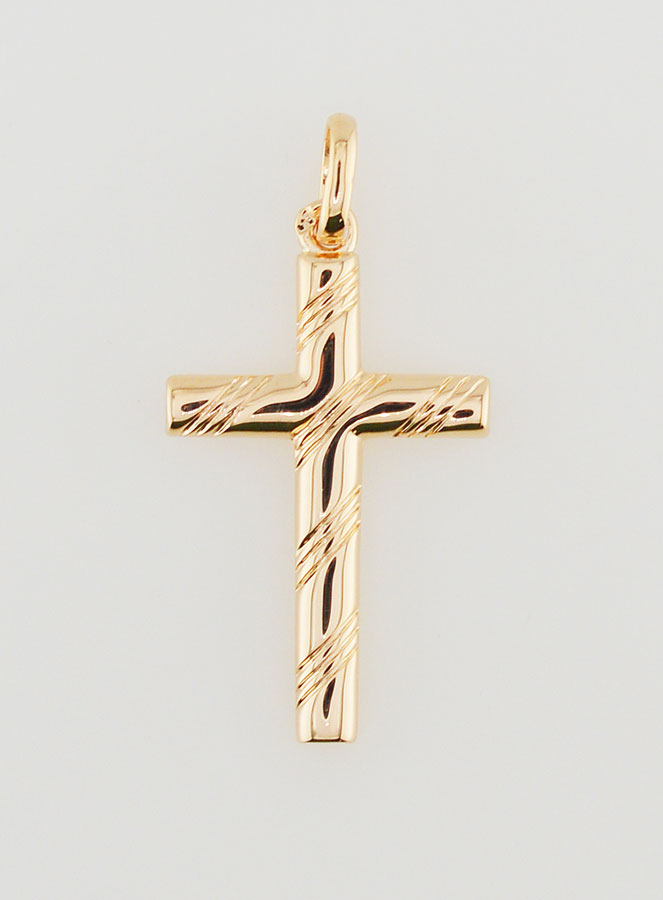 Pendentif Croix Striée - Plaqué Or (pic 1)