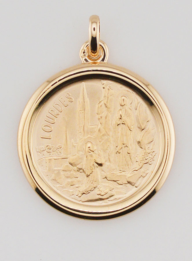 Grande Médaille Apparitions Notre Dame de Lourdes - Plaqué Or 18k (pic 1)