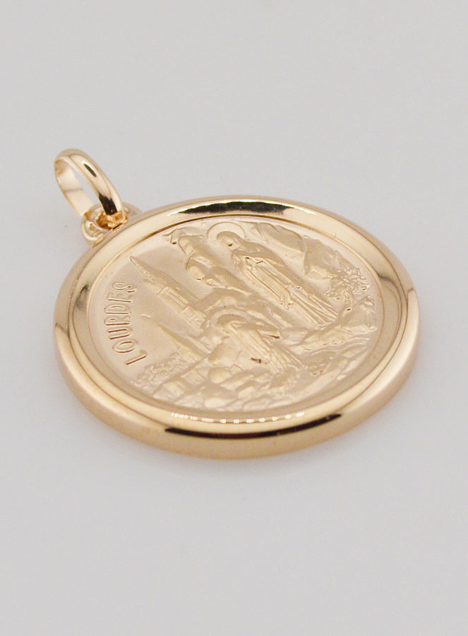 Grande Médaille Apparitions Notre Dame de Lourdes - Plaqué Or 18k (pic 2)