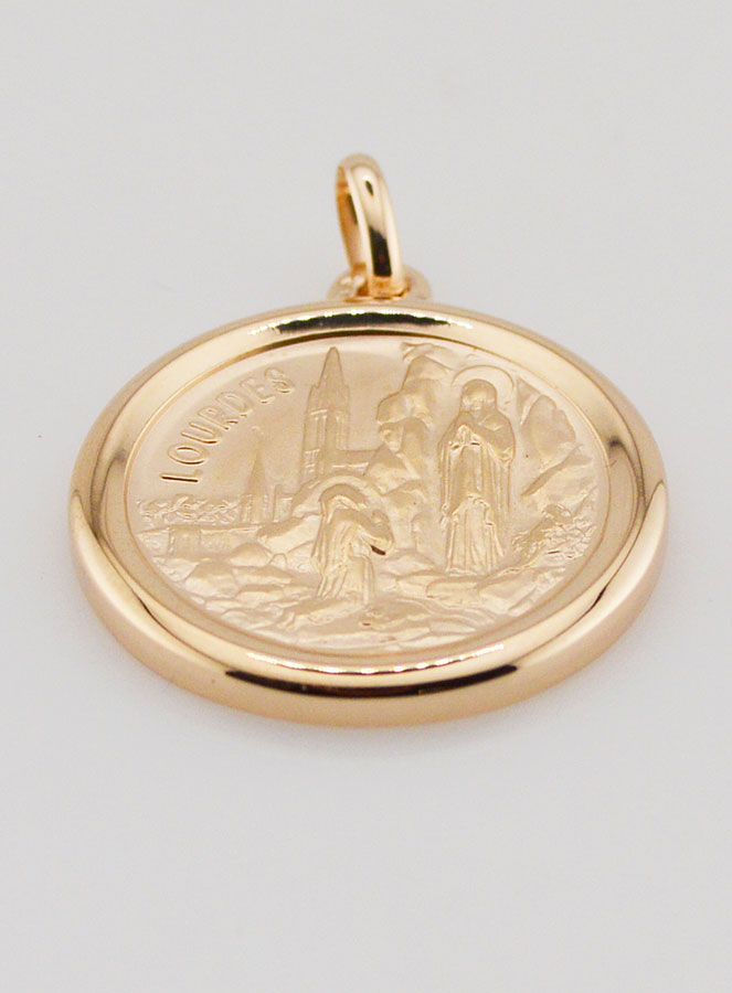 Grande Médaille Apparitions Notre Dame de Lourdes - Plaqué Or 18k (pic 3)