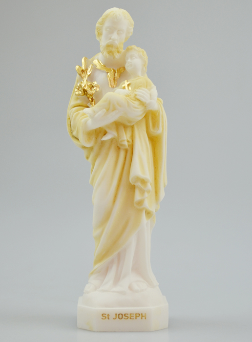 Statue de St Joseph au Lys en Albâtre et Dorure - 14 cm (pic 2)
