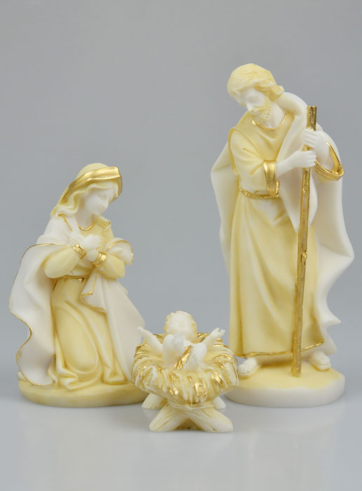 Statue Crèche de la Nativité en Albâtre & Dorure (pic 2)