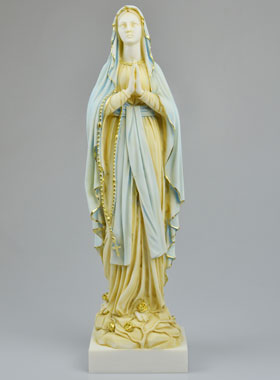 Statue de Notre Dame de Lourdes en Albâtre Peint Main - 42 cm (pic 1)