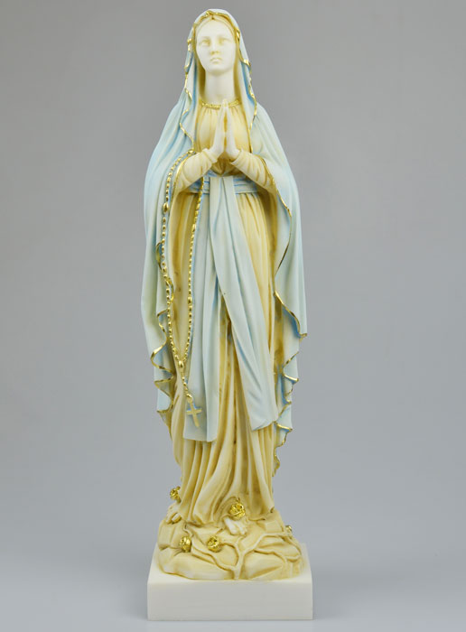Statue de Notre Dame de Lourdes en Albâtre Peint Main - 42 cm (pic 2)