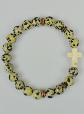 Bracelet Religieux en Jaspe Dalmatien et Croix (pic 1)