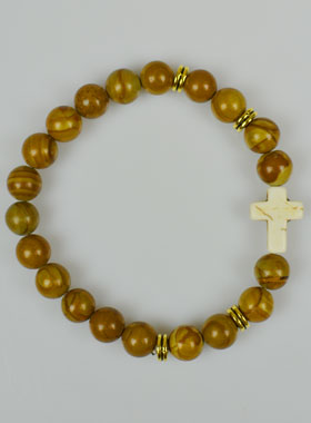Bracelet Religieux en Marbre Jaune et Croix (pic 1)