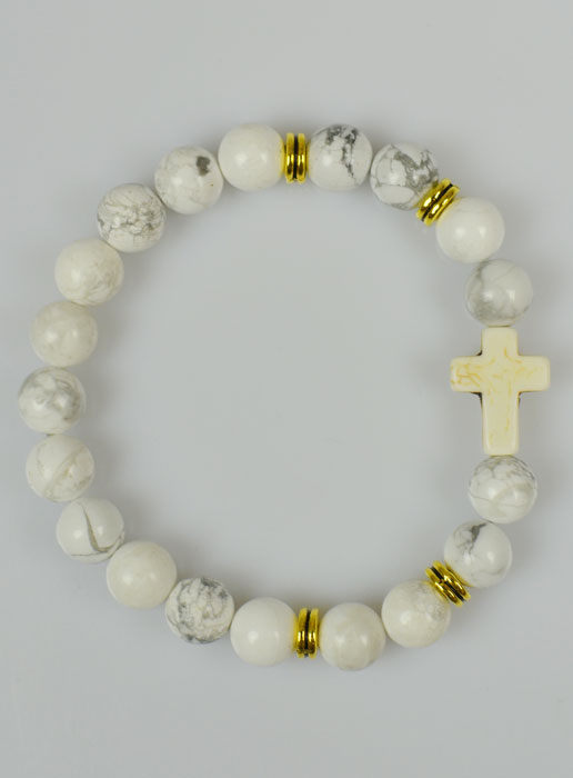 Bracelet Religieux en Howlite et Croix (pic 2)