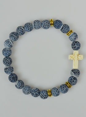 Bracelet Religieux en Pierre Naturelle Agate Bleue et Croix (pic 1)
