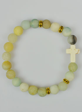 Bracelet Religieux en Amazonite Givrée et Croix (pic 1)