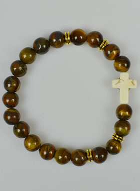 Bracelet Religieux en Oeil de Tigre et Croix (pic 1)
