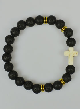 Bracelet Religieux en Pierre de Lave et Croix (pic 1)