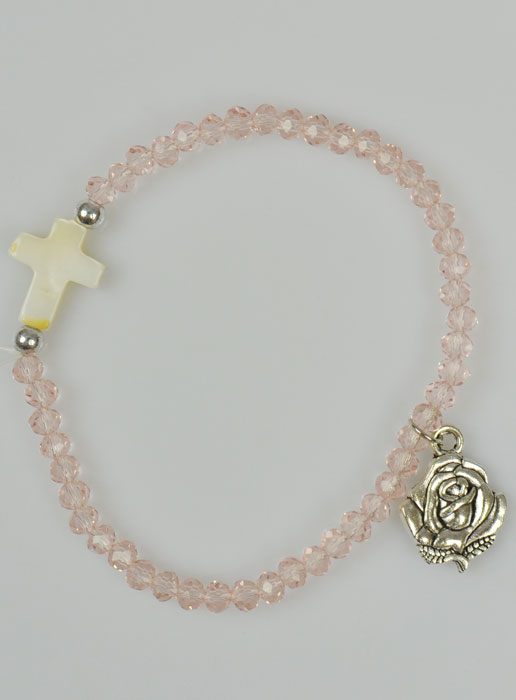 Bracelet Religieux en Cristal Rose et Croix en Nacre (pic 2)