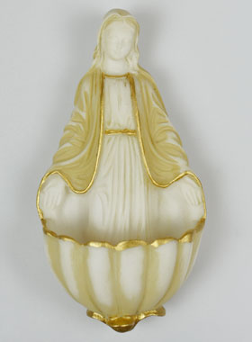Bénitier Vierge Miraculeuse en Albâtre Doré (pic 1)