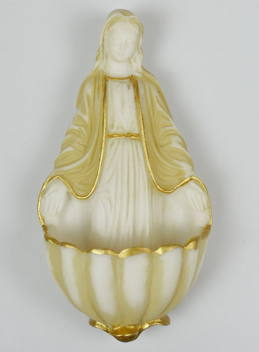 Bénitier Vierge Miraculeuse en Albâtre Doré (pic 2)