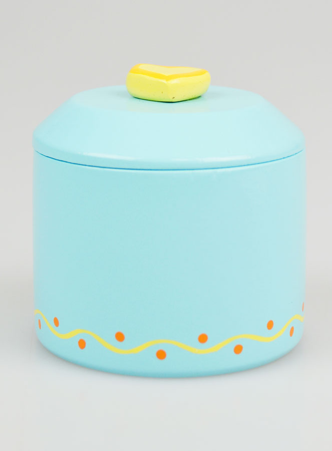 Boîte à Chapelet en Bois - Bleu et Coeur Jaune (pic 4)