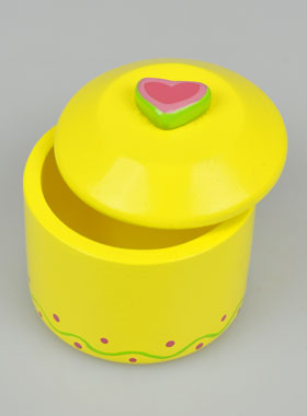 Boîte à Chapelet en Bois - Jaune et Coeur Rose (pic 1)
